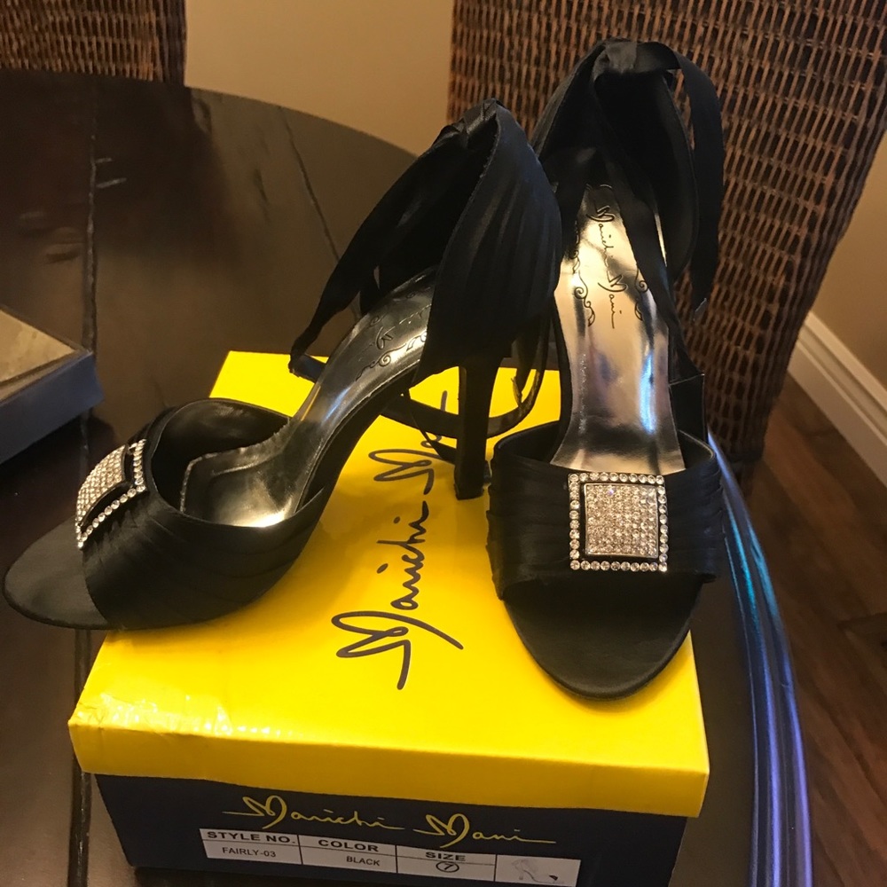 4” black rhinestone heels